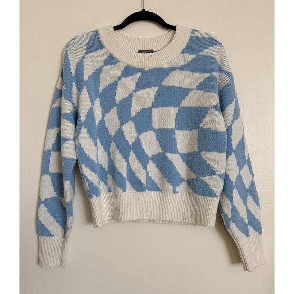Blue and White Wild Fable Checkered Crop Sweater M - Picture 1 of 4